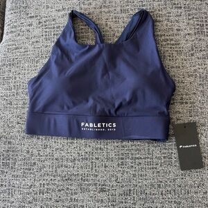 Fabletics Navy High-Neck Crop Sports Bra